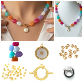 DIY Pakket acrylkralen ovalen ketting mix Summer met bedel