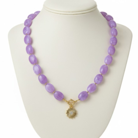 DIY Pakket acrylkralen ovalen purple ketting met bedel