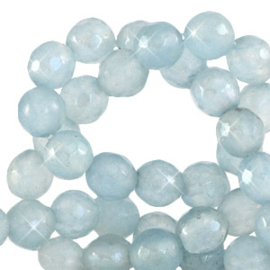 4 mm kralen natuursteen rond facet geslepen Dusk Blue Opal 64480 Per 10 st.