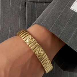 Stainless steel ribbel hart armband