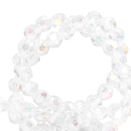Facet kralen top quality rond 4mm Crystal-AB coating 76308 10 st.