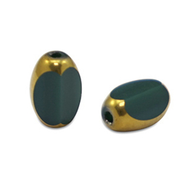 Glaskralen ovaal facet Dark Green-gold 10 st