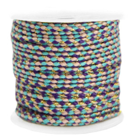 Trendy koord gevlochten 2mm Gold-turquoise purple per meter