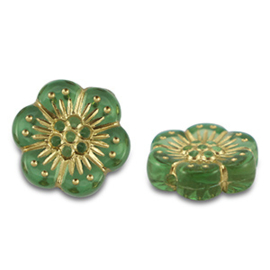 Boho flower kralen green gold 10 st.