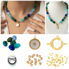 DIY Pakket acrylkralen ovalen ketting mix Ocean met bedel