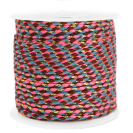 Trendy koord gevlochten 2mm Gold-neon pink blue per meter