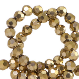 Facet kralen top quality rond 4mm Antique gold metallic-pearl shine coating 76295 10 stuks