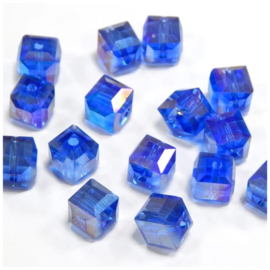 Vierkante kristal glaskralen Blue 10 st  6 mm
