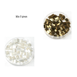 Mix Miyuki tila 5x5 mm - ceylon pearl white / metallic dark bronze 457