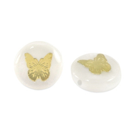 Glas kraal rondellen butterfly White-gold