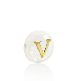 Schelp kraal letter V Gold-white (natuurlijke kleur)