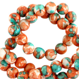 6 mm kralen natuursteen rond jade Orange-turquoise 69577 10 st