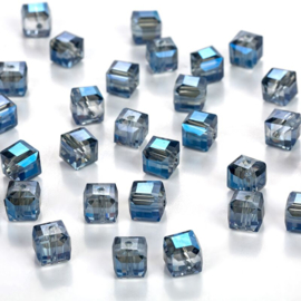 Vierkante kristal glaskralen Grey blue 10 st 4,5 mm