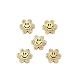 Zirconia 18kt flower smiley per stuk