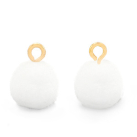 Bedels pompom met oog 10mm Gold-White