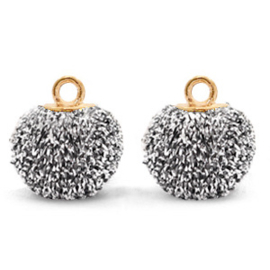 Bedels pompom glitter met oog 12mm Black silver-gold