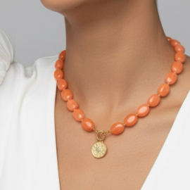 DIY Pakket acrylkralen ovalen ketting orange met bedel