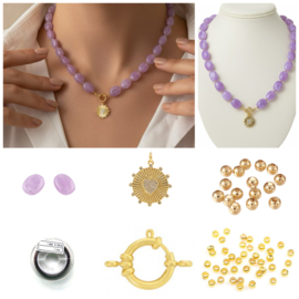DIY Pakket acrylkralen ovalen purple ketting met bedel