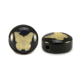 Glas kraal rondellen butterfly Black-gold