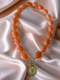 DIY Pakket acrylkralen ovalen ketting orange met bedel