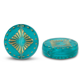 Boho kralen square turquoise green gold 10 st.