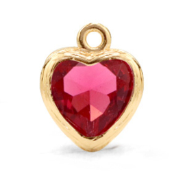 Hanger van crystal glas heart Indian pink-gold per stuk