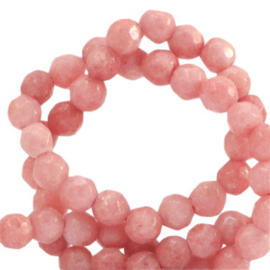 Kralen natuursteen 4mm rond facet geslepen Amaranth pink-pearl shine coating 76663 per 10 st