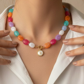 DIY Pakket acrylkralen ovalen ketting mix Summer met bedel