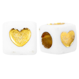Acryl letterkralen heart White-gold 2 stuks