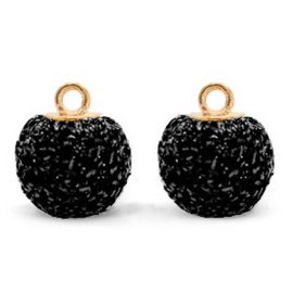 Bedels pompom glitter met oog 12mm Black-gold