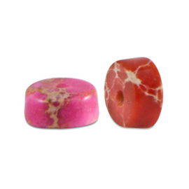 Disc natuursteen kralen 4x2mm Hot pink 6 st.