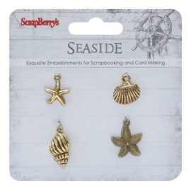 ScrapBerry's - Metal charms set SeaSide 2, 4 stuks