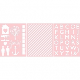 Basically Essential Stencils Family, Diagonal Stripe, Alphabet  3 stuks