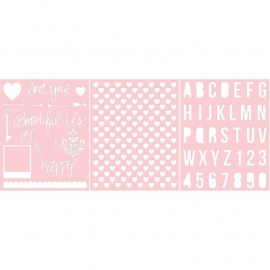 Basically Essential Stencils Love You & Beautiful Us, Heart, Alphabet 3 stuks