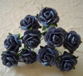 WILD ORCHID CRAFTS - MULBERRY PAPER OPEN ROSES 15 mm Navy Blue - bosje met 10 stuks