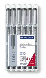 Staedtler Pigment liner Fineliner - Box 6 st. (4+2) 308 SB6P