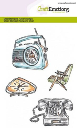 CraftEmotions - clearstamps A6 - Vintage radio, klok