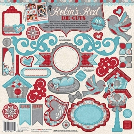 Hot Off The Press - Robin`s Red Die-cuts 2 sheets, 66 stuks