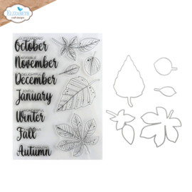Elizabeth Craft Designs - Every Day Memories - Seasonal Words & Leaves Stamp and Die Set - CSD465