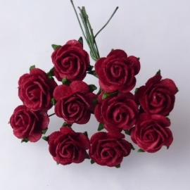 WILD ORCHID CRAFTS - MULBERRY PAPER OPEN ROSES 15 mm Deep Red - bosje met 10 stuks