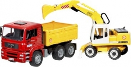 Bruder Truck met Graafmachine