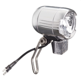 Falkx LED koplamp zilver, Aluminium. geschikt voor E-Bike 6V-48V, 100 Lux, waterproof, incl reflector