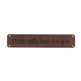 Leren label 15x75mm 'Made with love for you' Baybrown 2st.