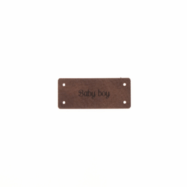 Leren label 15x35mm 'baby boy' Baybrown 3st.