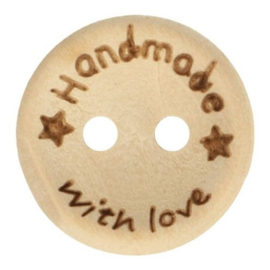 Houten knoop 'Handemade with love' 15mm 5st.