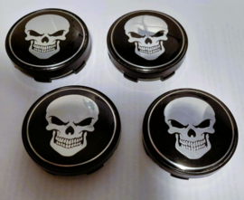 Set van 4 zwarte naafdoppen skull, buitenmaat 60 mm en klemmaat 56 mm