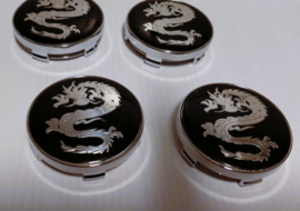 Set van 4 chroomkleurige naafdoppen draak, buitenmaat 60 mm en klemmaat 57 mm