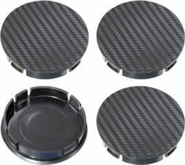 Set van 4 zwarte carbonlook naafdoppen, buitenmaat 60 mm en klemmaat 56 mm
