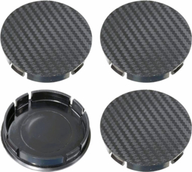 Set van 4 zwarte carbonlook naafdoppen, buitenmaat 60 mm en klemmaat 56 mm