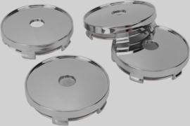 Set van 4 chroomkleurige naafdoppen met ring, buitenmaat 60 mm en klemmaat 56 mm